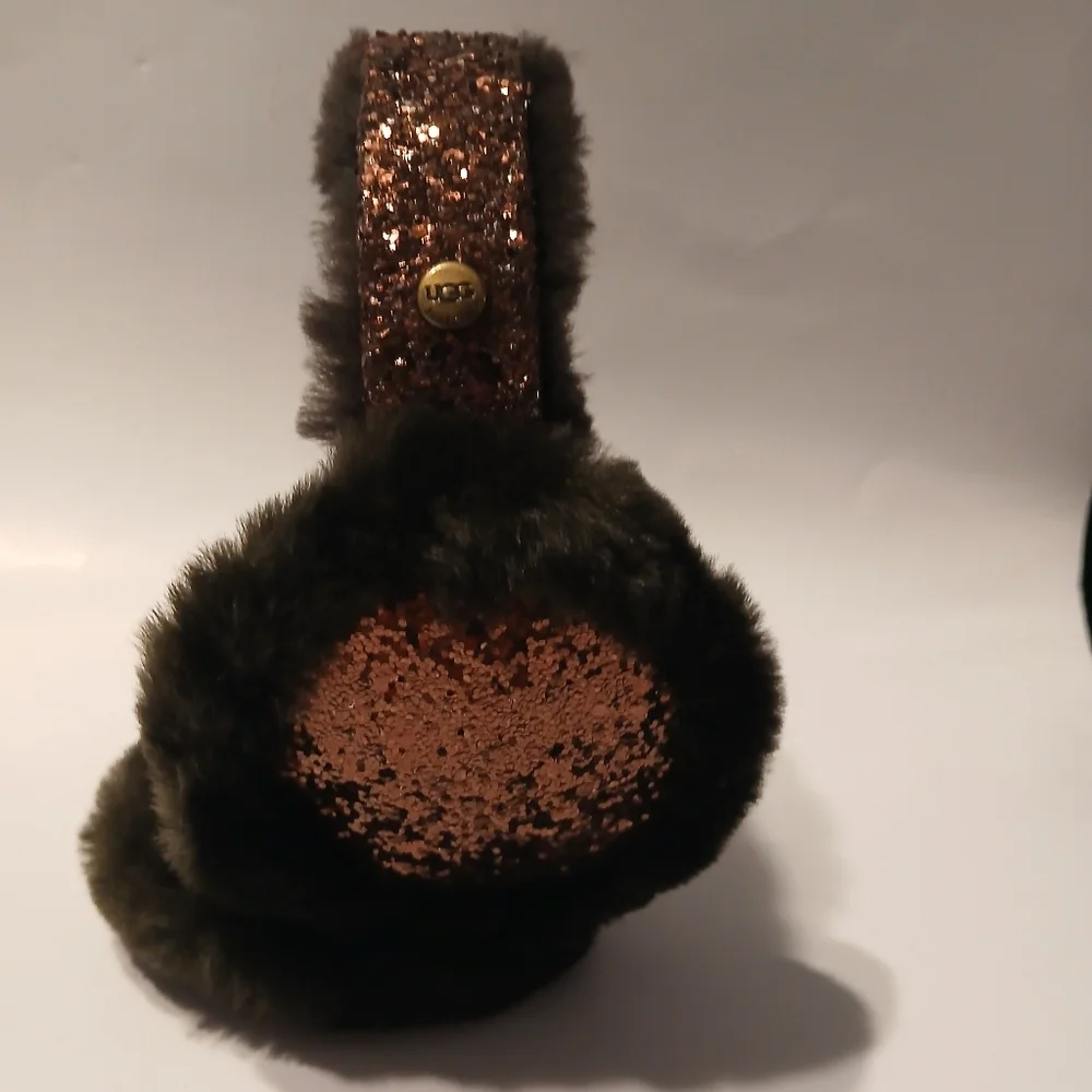 UGG Youth Girls Black With Purple Sequin Earmuffs.